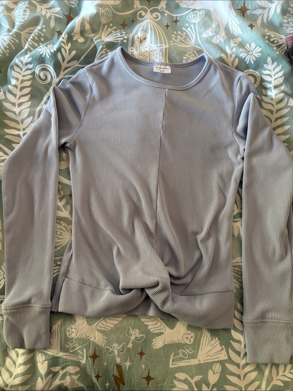 abercrombie kids light gray ribbed crew neck top blue